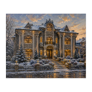 Snowy Mansion Oil Painting Acrylic Wall Art