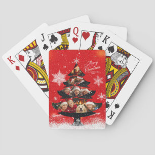 Snowy Merry Christmas Family Photo Tree Poker Cards
