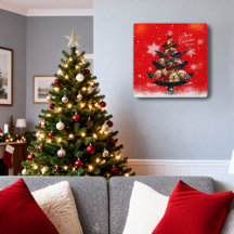 Snowy Merry Christmas Family Photo Tree