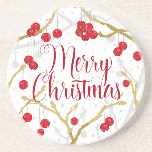 Snowy Merry Christmas Sandstone Coaster