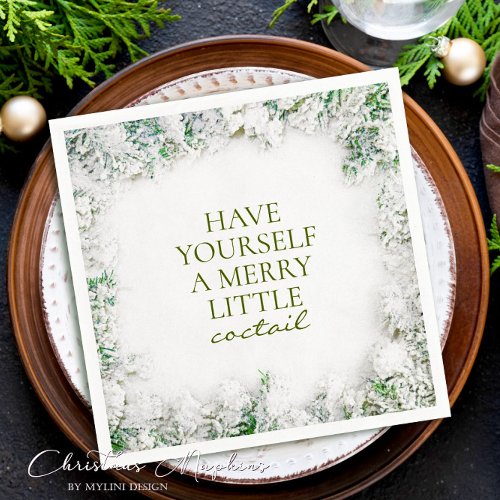 Snowy Merry Little Cocktail Christmas Napkins