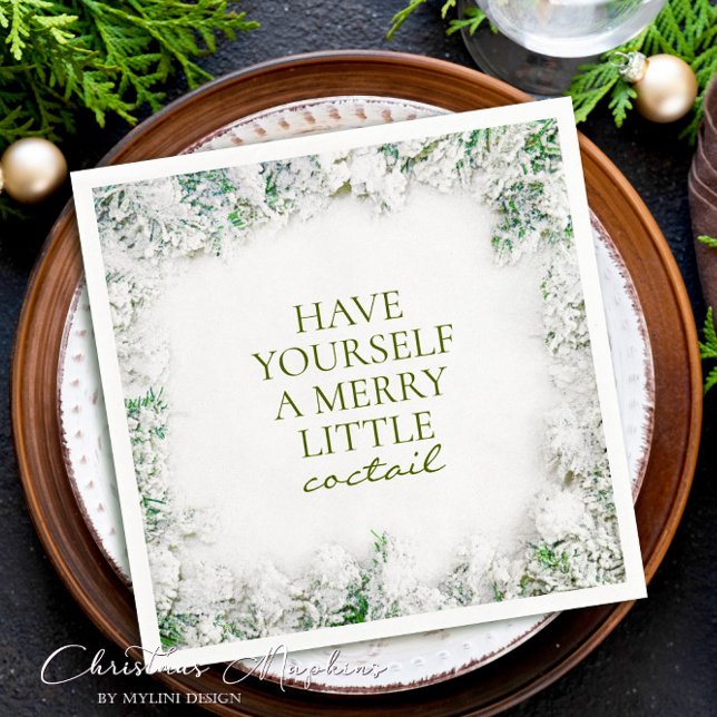 Snowy Merry Little Cocktail Christmas Napkins (Creator Uploaded)