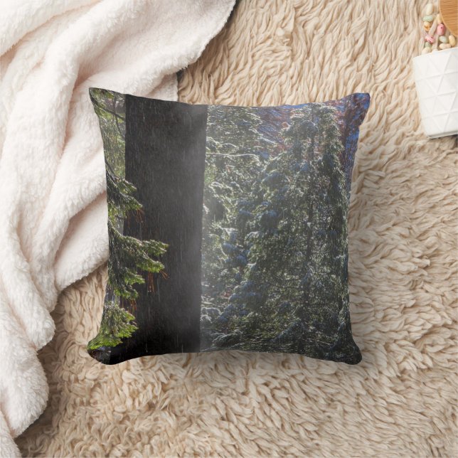 Snowy Mist in the Forest Throw Pillow (Blanket)