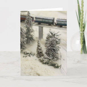 Snowy model railway scene holiday card