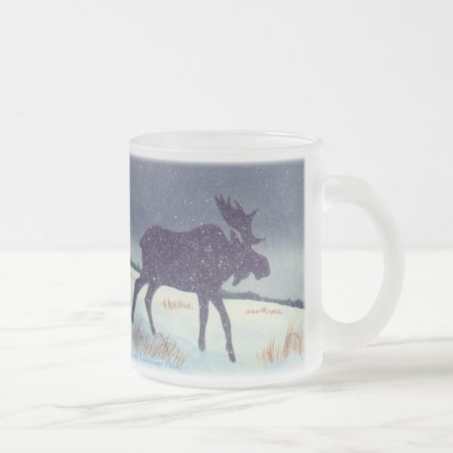 Snowy Moose Frosted Glass Coffee Mug (Right)