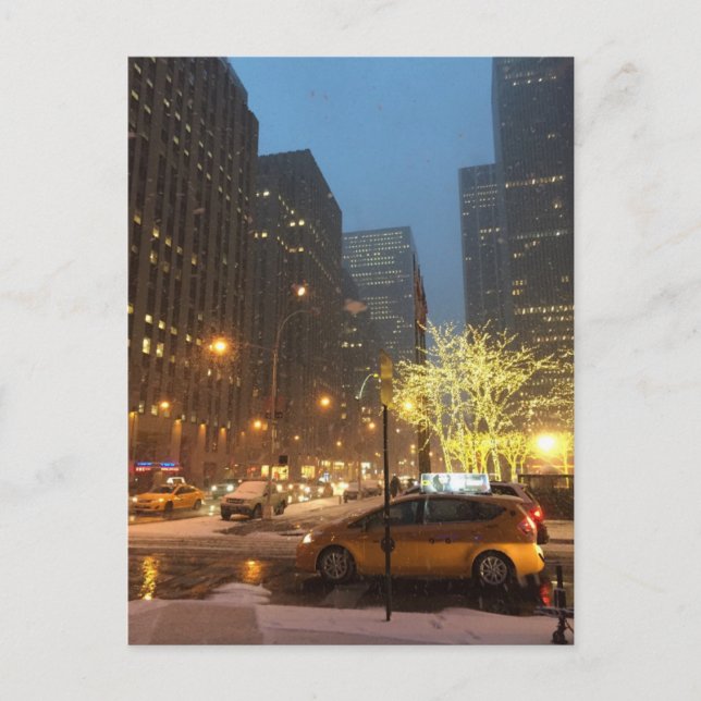 Snowy Morning Rockefeller Center Sixth Avenue NYC Postcard (Front)