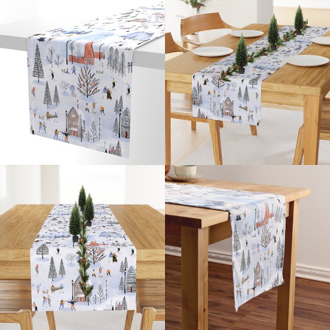Snowy Mountain Alpine Ski Village Medium Table Runner (Creator Uploaded)