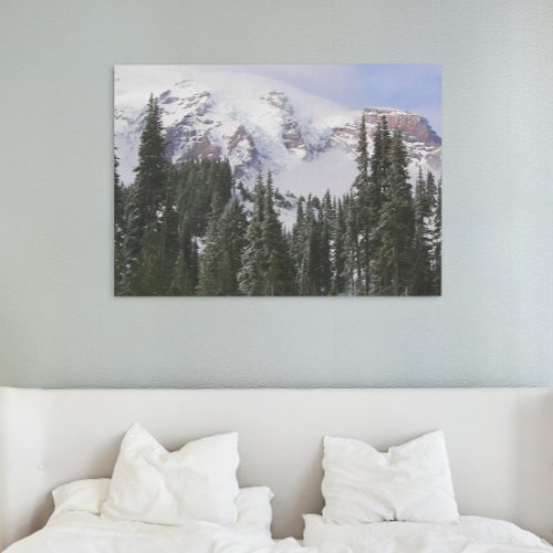 Snowy Mountain and Conifers Landscape Canvas Print