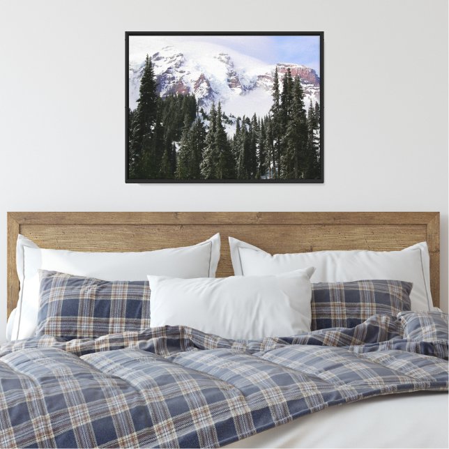 Snowy Mountain and Conifers Landscape Canvas Print (Insitu(Bedroom))