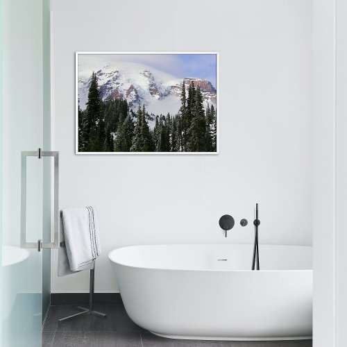 Snowy Mountain and Conifers Landscape Photo Print