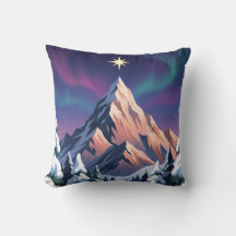Snowy Mountain and Pine Trees Winter Cabin