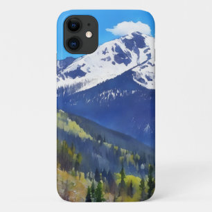 Snowy Mountain and Trees Watercolor Style Art iPhone 11 Case