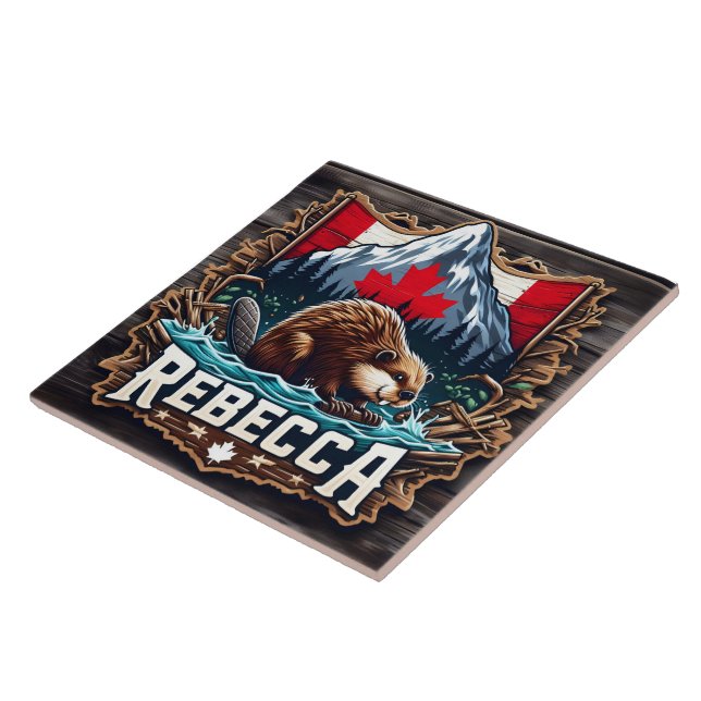 Snowy Mountain, Beaver, Canadian Flag Ceramic Tile (Side)