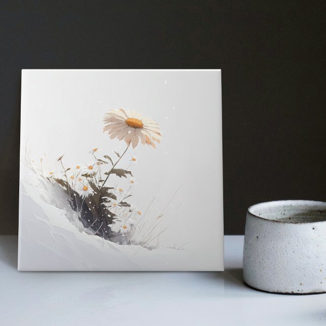 Snowy Mountain Daisy Blooming in Adversity Ceramic Tile (Creator Uploaded)