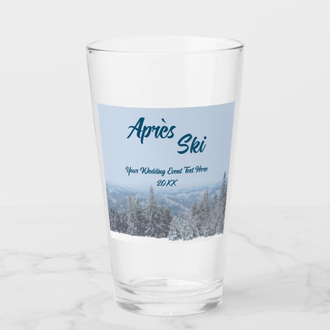 Snowy Mountain Forest Apres Ski Wedding Event Glass (Front)