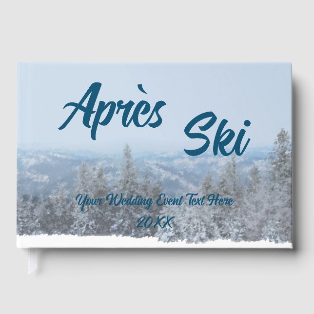 Snowy Mountain Forest Apres Ski Wedding Event Guest Book (Front)