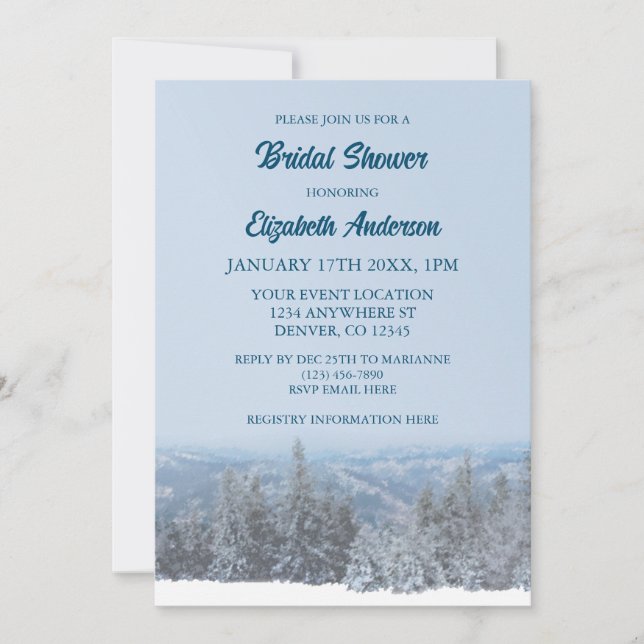 Snowy Mountain Forest Bridal Shower Invitation (Front)