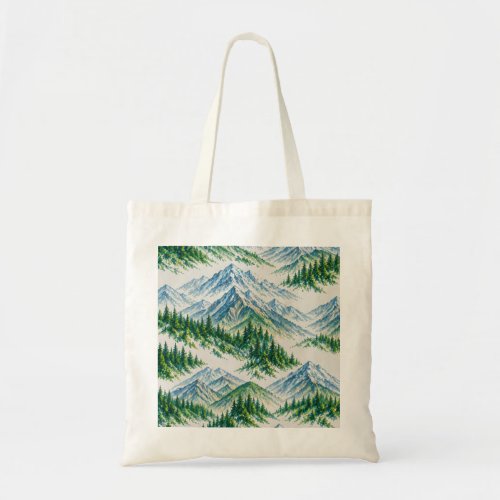 Snowy Mountain Forest Landscape Tote Bag