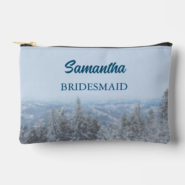 Snowy Mountain Forest Wedding Accessory Pouch (Front)