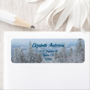 Snowy Mountain Forest Wedding Label