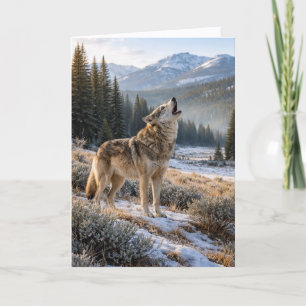 Snowy Mountain Howling Gray Wolf Wilderness Blank Card