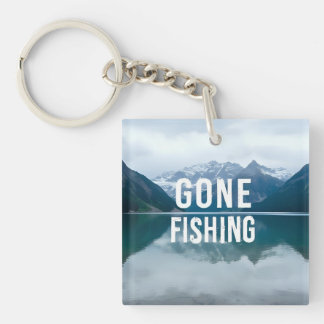 Snowy Mountain Lake Gone Fishing Keychain