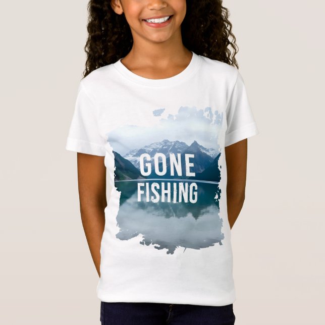 Snowy Mountain Lake Gone Fishing T-Shirt (Front)
