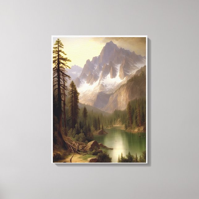 Snowy Mountain Lake Landscape Painting Canvas Print (Front)
