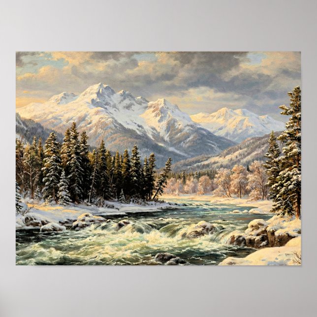 Snowy Mountain Landscape Poster (Front)