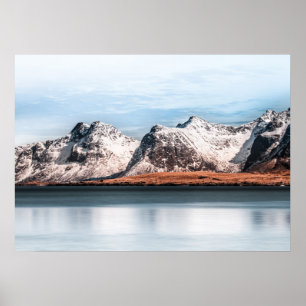 Snowy mountain Lofoten Landscape Photo Poster