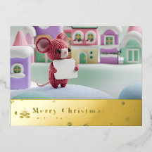 Snowy Mountain Mouse Foil Holiday Post Card A