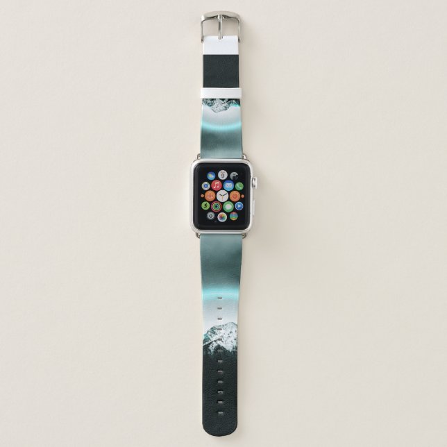 Snowy mountain mysterious blue neon light apple watch band (Front)