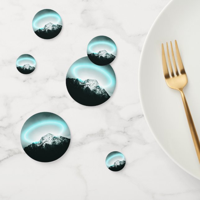 Snowy mountain mysterious blue neon light confetti (Group)