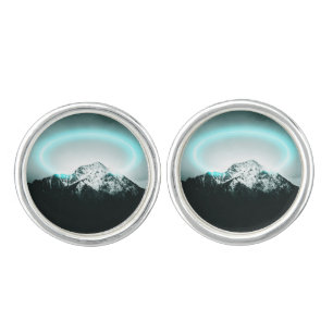 Snowy mountain mysterious blue neon light cufflinks