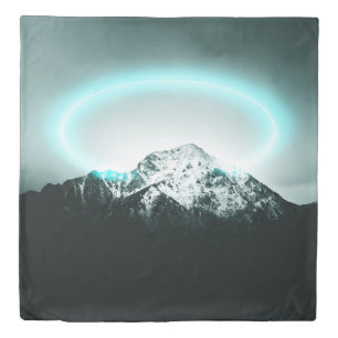 Snowy mountain mysterious blue neon light duvet cover