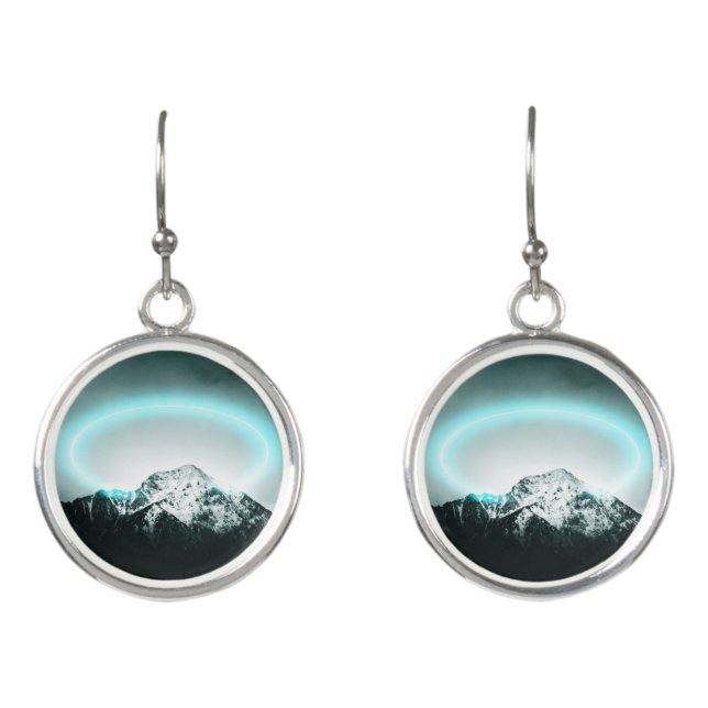 Snowy mountain mysterious blue neon light earrings (Front)