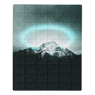 Snowy mountain mysterious blue neon light jigsaw puzzle