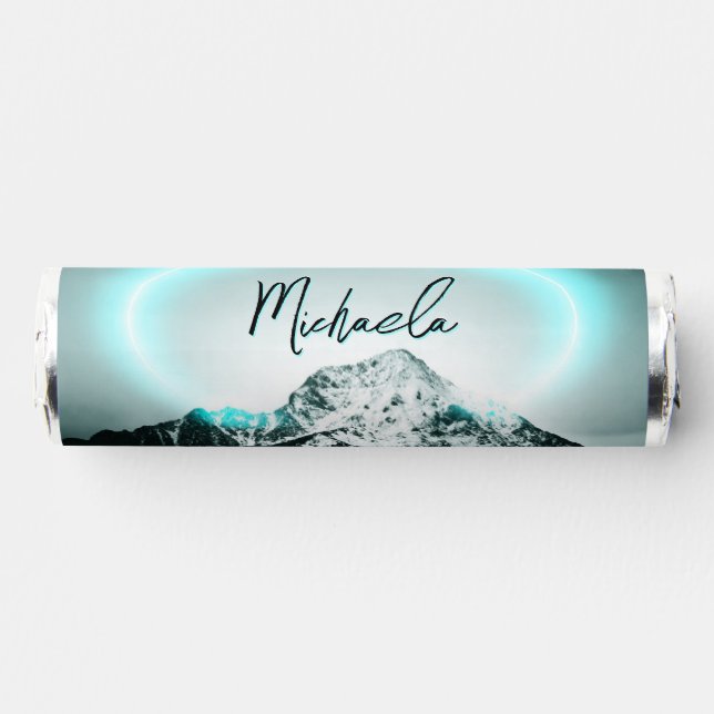 Snowy mountain mysterious blue neon light monogram breath savers® mints (Front)