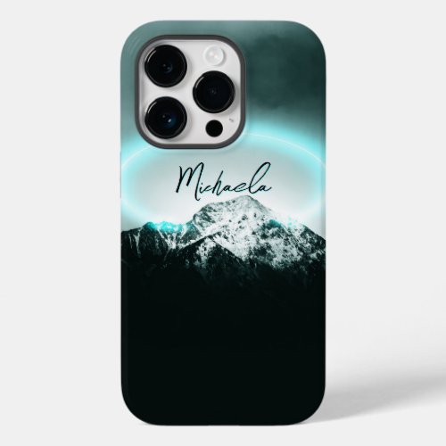 Snowy mountain mysterious blue neon light monogram Case_Mate iPhone 14 pro case