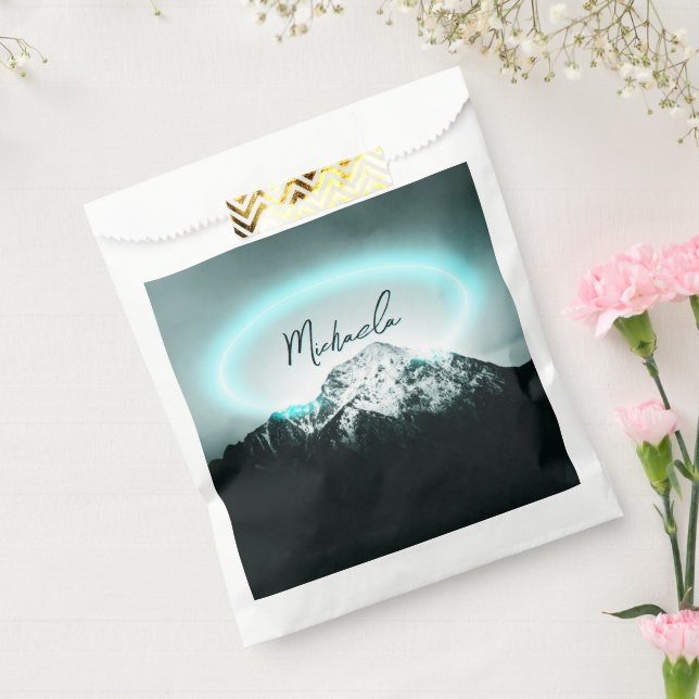 Snowy mountain mysterious blue neon light monogram favor bag (Sealed)