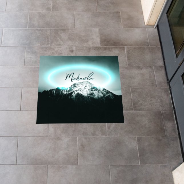 Snowy mountain mysterious blue neon light monogram floor decals (Restaurant)