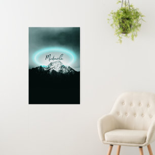Snowy mountain mysterious blue neon light monogram foam board