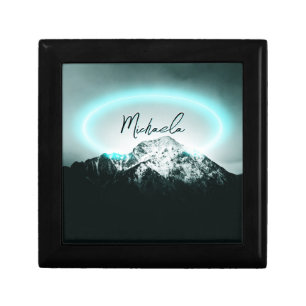 Snowy mountain mysterious blue neon light monogram gift box