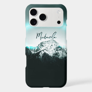 Snowy mountain mysterious blue neon light monogram iPhone 17 pro max case