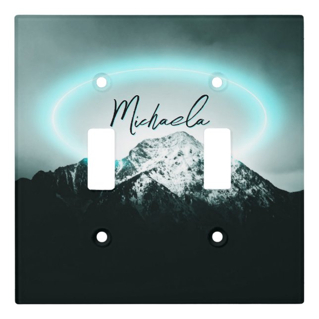Snowy mountain mysterious blue neon light monogram light switch cover (Front)