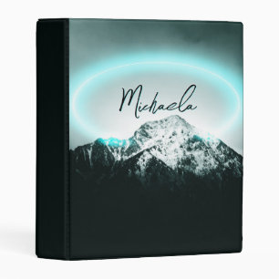 Snowy mountain mysterious blue neon light monogram mini binder