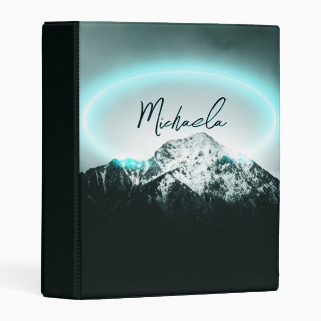 Snowy mountain mysterious blue neon light monogram mini binder (Front/Spine)