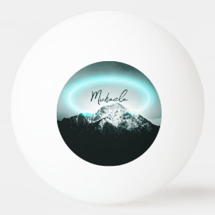 Snowy mountain mysterious blue neon light monogram ping pong ball
