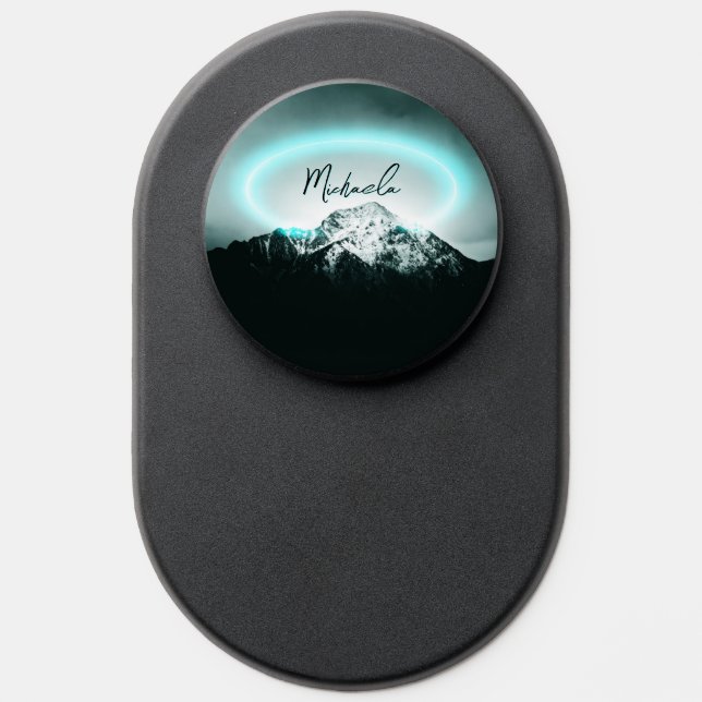 Snowy mountain mysterious blue neon light monogram PopSocket (Popsocket)