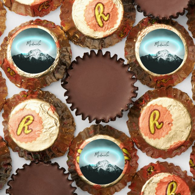 Snowy mountain mysterious blue neon light monogram reese's peanut butter cups (Assorted)